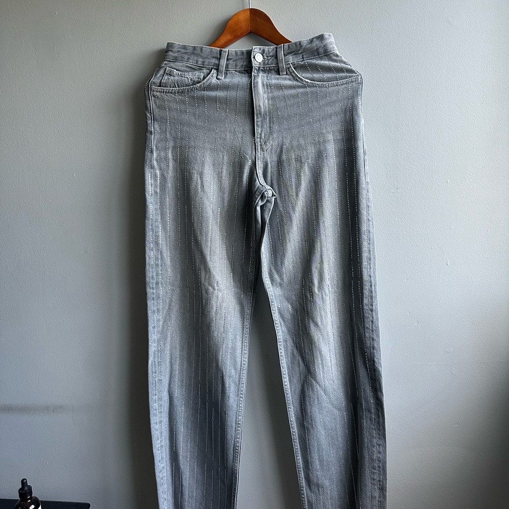 Zara Gray Embellished Boy Fit Jeans